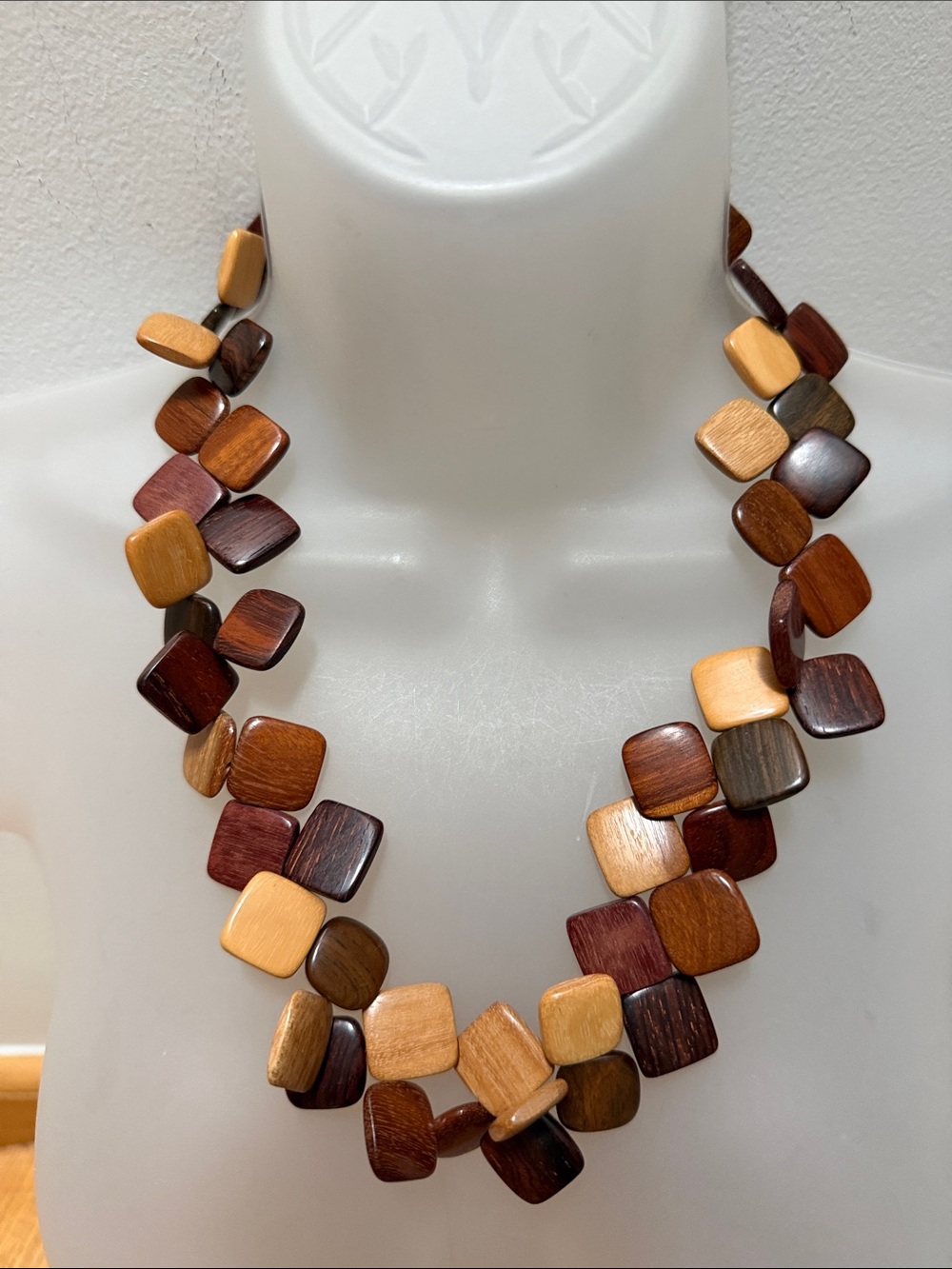 Handcrafted Multitone Wooden Square Bead Necklace - Brown & Tan